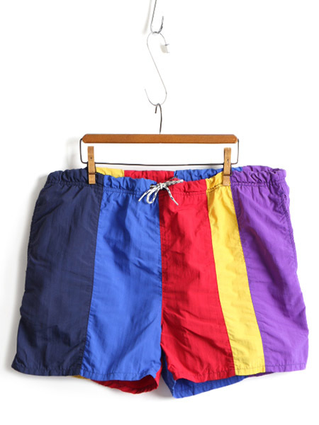 90s USA производства # Ran z end многоцветный полоса нейлон шорты ( мужской M ) б/у одежда 90 годы LANDS\'END шорты подкладка имеется 