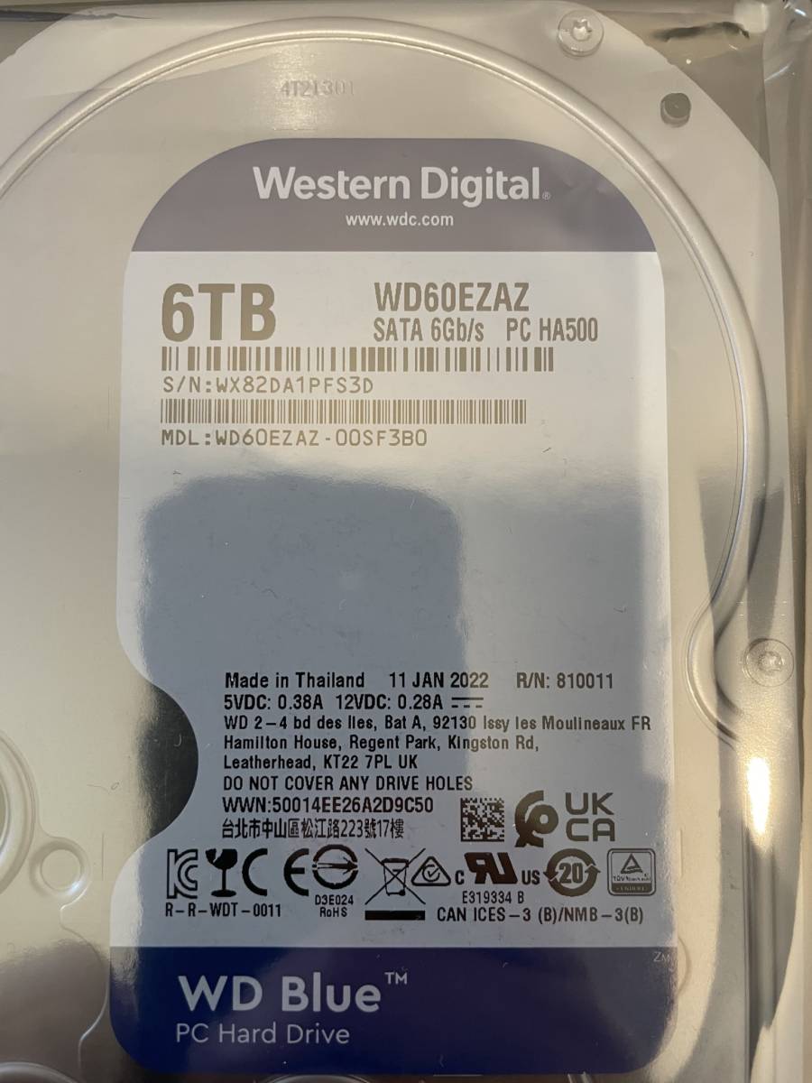 未開封 Western Digital ウエスタンデジタル 内蔵 HDD 6TB WD Blue PC 3.5インチ WD60EZAZ-EC_画像2