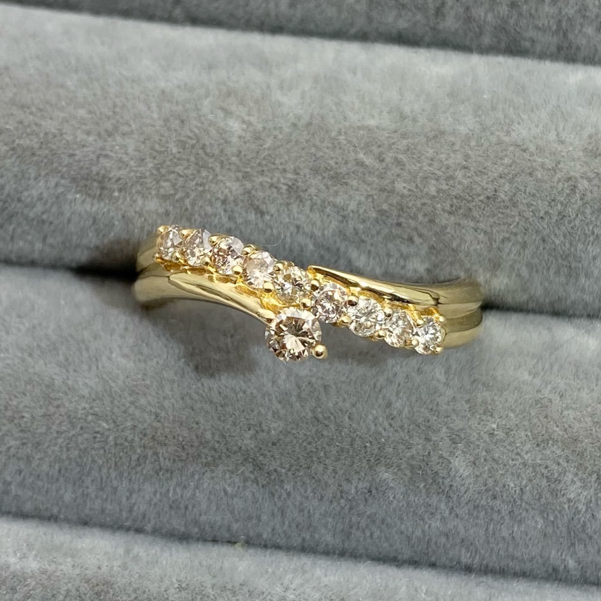 k18 天然 ダイヤモンド 0.30ct ダイヤ ウェーブ リング | contifarma.pe
