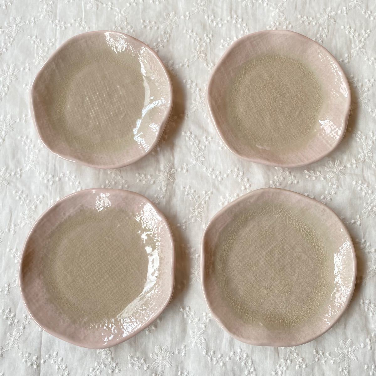 新品 桜色 リネン 貫入 和食器 中皿 取り皿 変形 リネンシリーズ