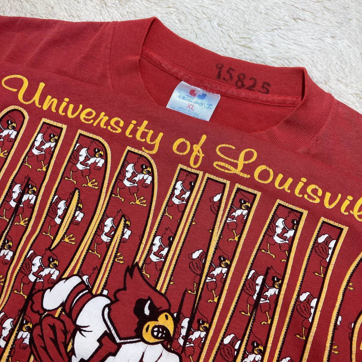 V689■90's/USA製★University of Louisvills CARDINALS★赤★カレッジTシャツ■US XL_画像6