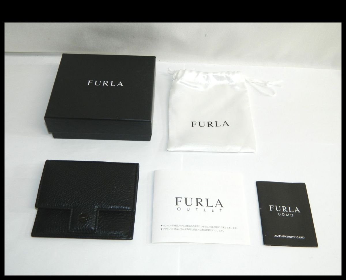 中古 超美品 販売証明書有り FURLA フルラ コインケース 小銭入れ レザー ブラック 黒 OUTLET 保存袋 メンズ 財布 ウォレット リサイクル