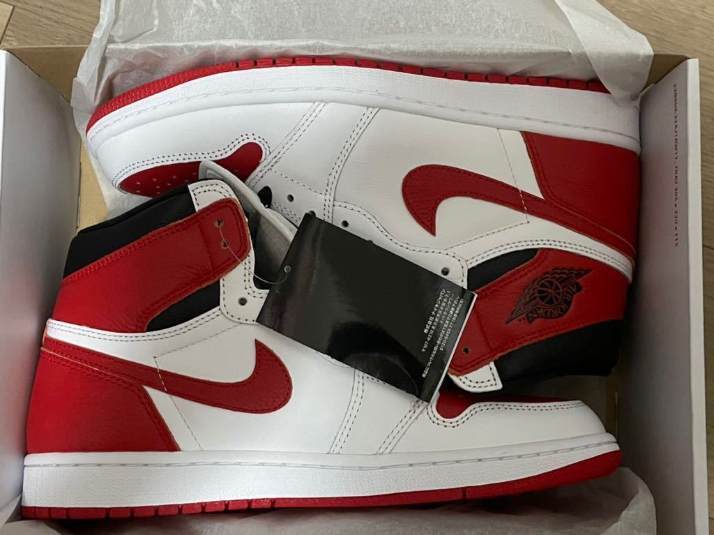 【未使用】27cm US9 NIKE AIR Jordan 1 Retro High OG Heritage ナイキ ジョーダン 白 White ホワイト UNIVERSITY RED 555088-161_画像2