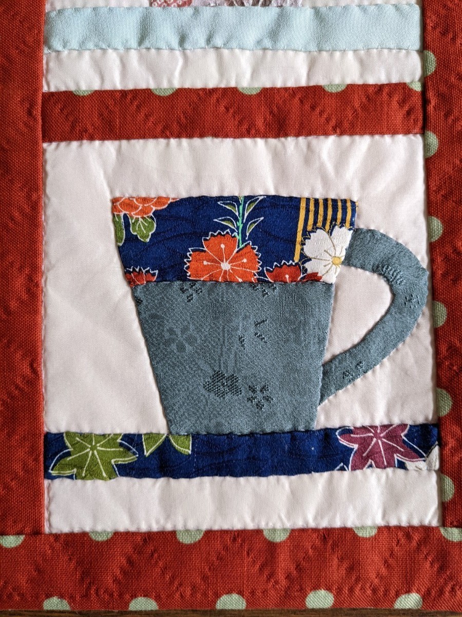 コーヒーカップのタペストリーパッチワークキルト ハンドメイド コーヒーカップのタペストリーパッチワークキルト ハンドメイド
