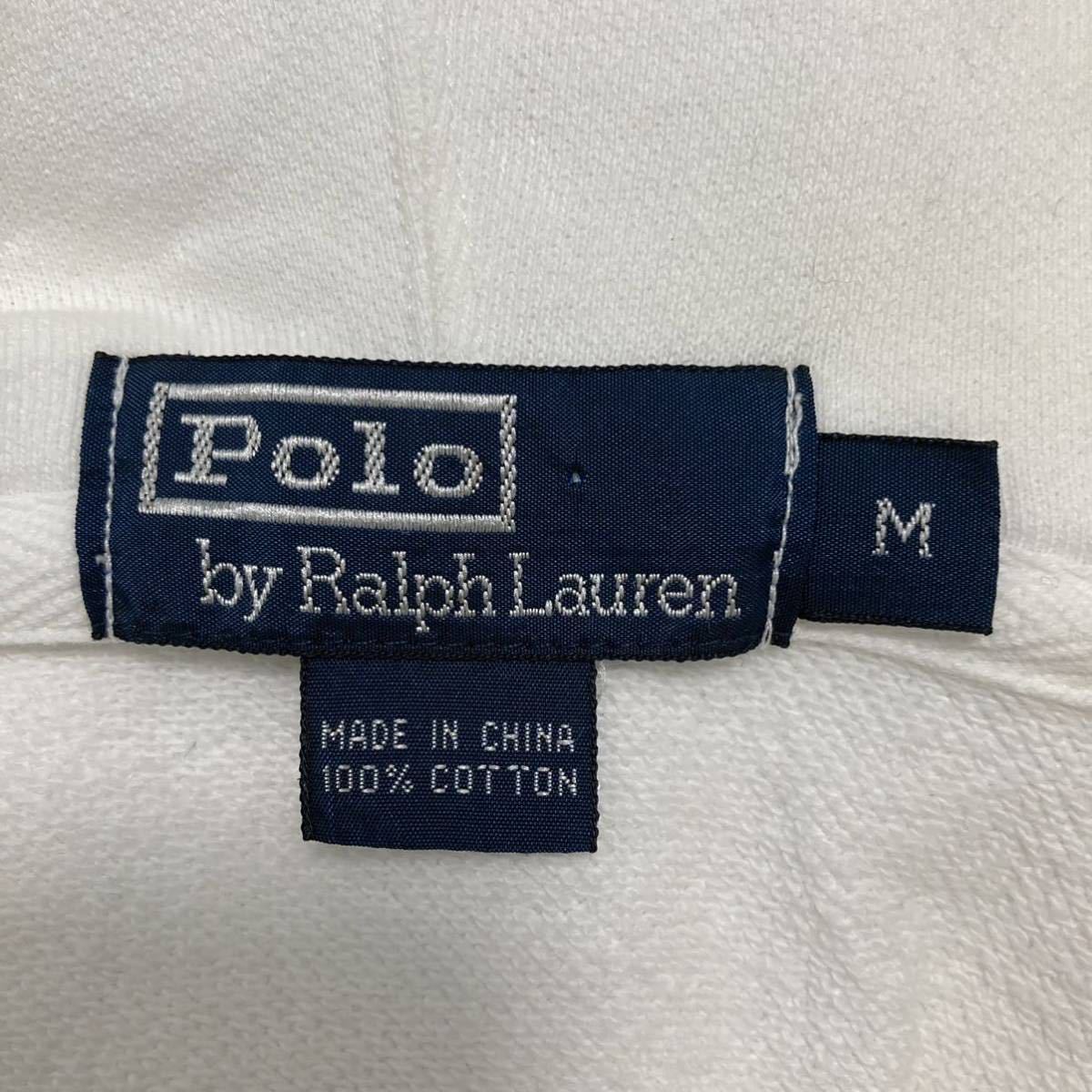 Polo Ralph Lauren ポロ ラルフローレン コットン パーカー ポニー ロゴ 刺繍 ポケット ホワイト 白 Mサイズ カジュアル 定番 人気 古着