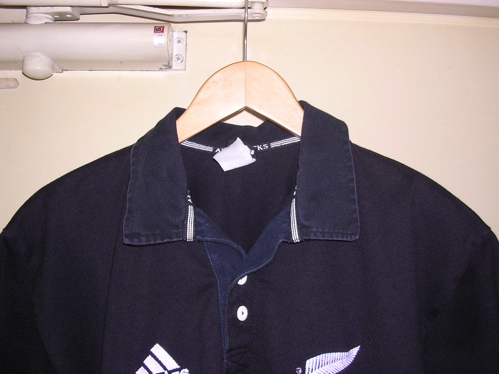 90s 00s ニュージーランド製 adidas アディダス ALL BLACKS オールブラックス 半袖ラガーシャツ M 黒 vintage old ラグビー_画像2