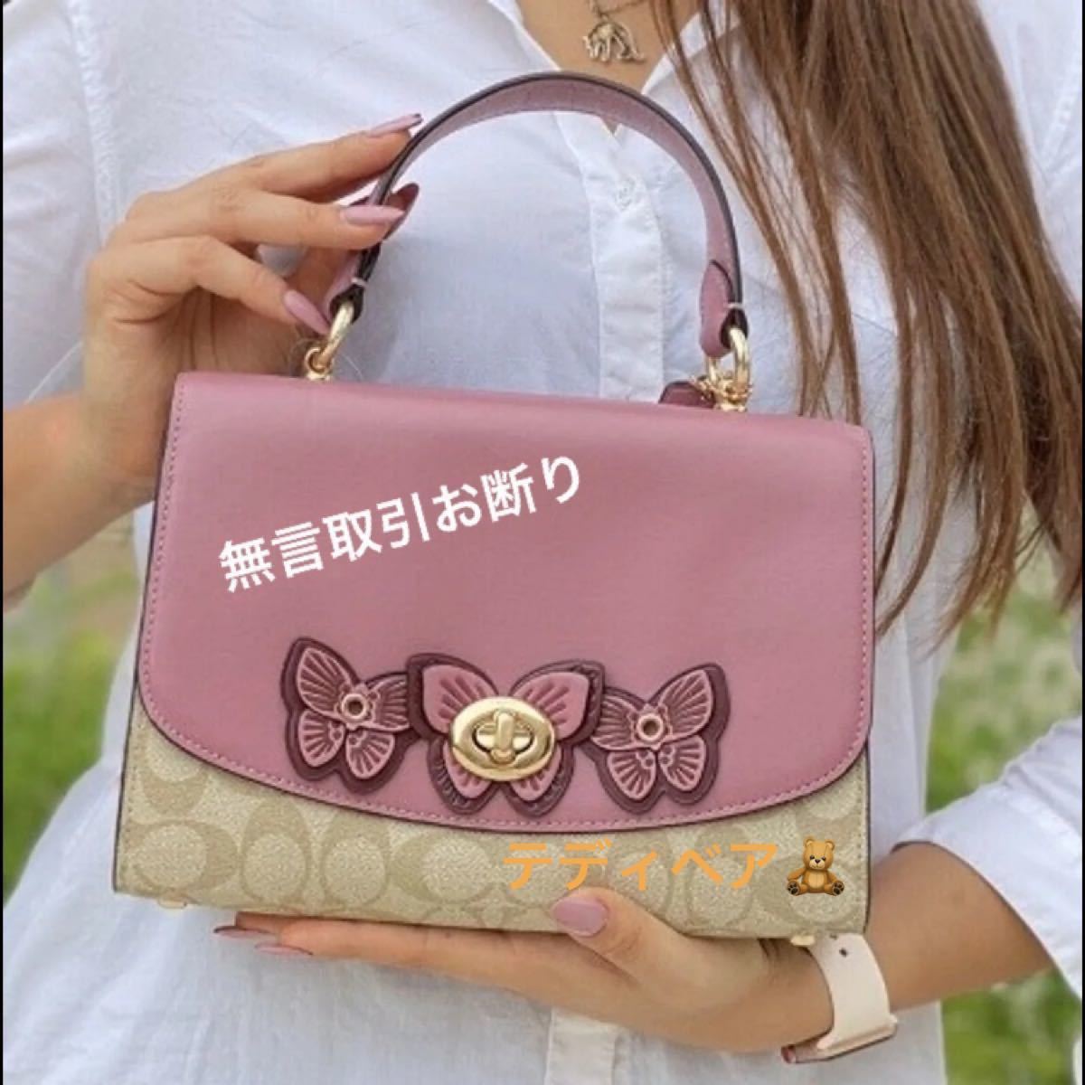 レア　新品　COACH コーチ　バタフライ　アップリケ　サッチェル　シグネチャー　希少　2way ショルダーバッグ　ハンドバッグ