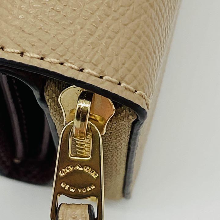 COACH コーチ ミニ財布 トープ ベージュ ワイン バイカラー 三つ折り