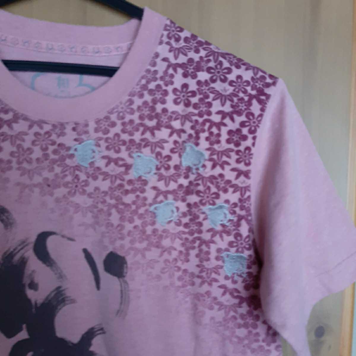 ★さらに値下げ↓★＊和style＊ピンクにミッキーマウス&桜模様にグレーの鳥刺繍のTシャツ＊_画像4