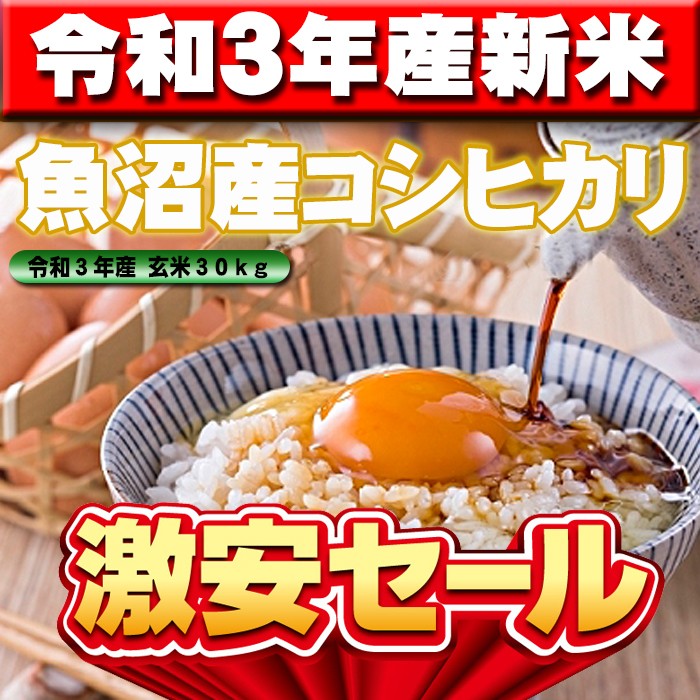 令和3年産新米】新潟県魚沼産コシヒカリ玄米30kg(精米無料)味・ツヤ
