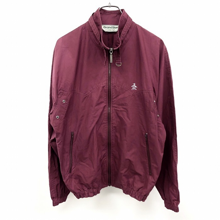 Munsingwear Grand Slam - 1 men's thin shirt blouson Zip up jacket Western lining less long sleeve cotton 100% wine red red purple 