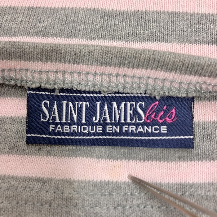 SAINT JAMES bis セントジェームス XXS レディース 女性 Tシャツ カットソー ボーダー ボートネック 5分袖 綿100% ヘザーグレー×ピンク_画像3