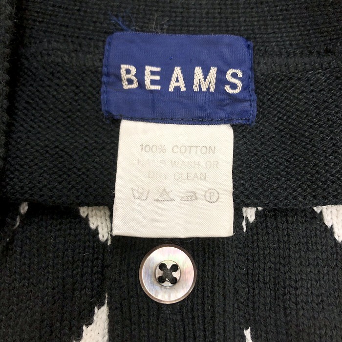 BEAMS Beams - men's knitted the best no sleeve cardigan is -li gold check shell button cotton 100% black × eggshell white black 