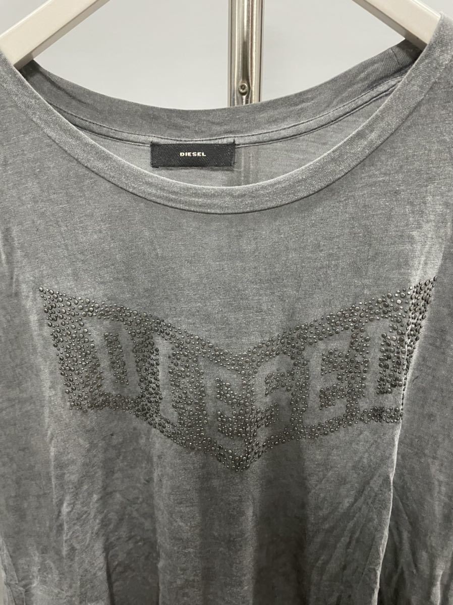  дизель DIESEL короткий рукав серый футболка Logo cut and sewn tops женский 