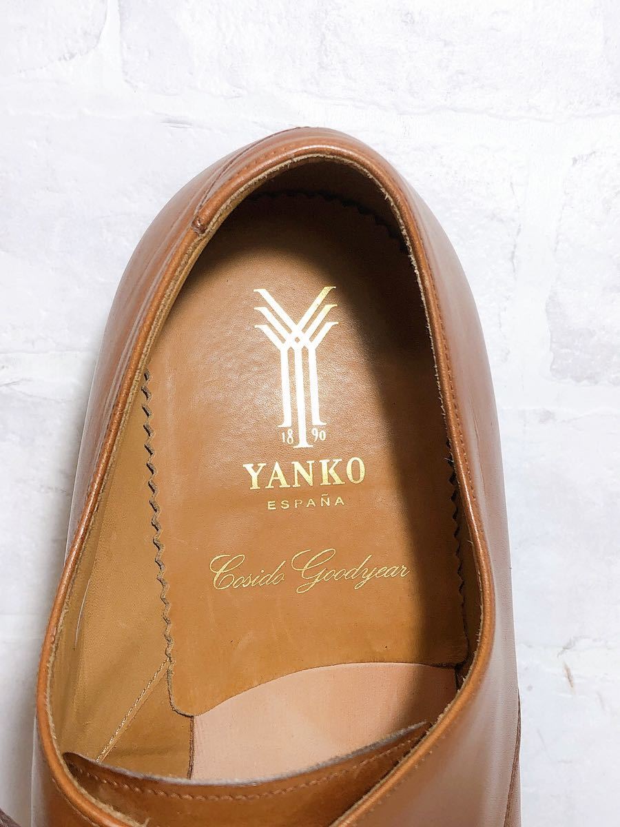 スペイン製【極美品】YANKO ヤンコ 高級 プレーントゥ ビジネスシューズ 茶 本革 レザー グッドイヤー製法 UK9（約27.5cm）メンズ