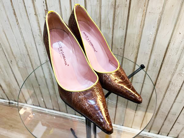 A4* Italy made DOLCE&GABANA/ Dolce & Gabbana - python type pushed . leather pin heel pumps lady's ie Rollei n size 37 *
