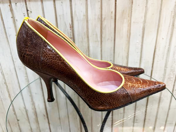 A4* Italy made DOLCE&GABANA/ Dolce & Gabbana - python type pushed . leather pin heel pumps lady's ie Rollei n size 37 *