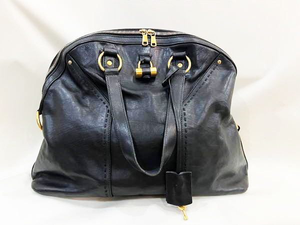 ★YVES SAINT LAURENT/イブサンローラン ミューズバッグ ボストンバッグ レザー ブラック×ゴールド金具 パドロック レディース 鞄 ★_画像1