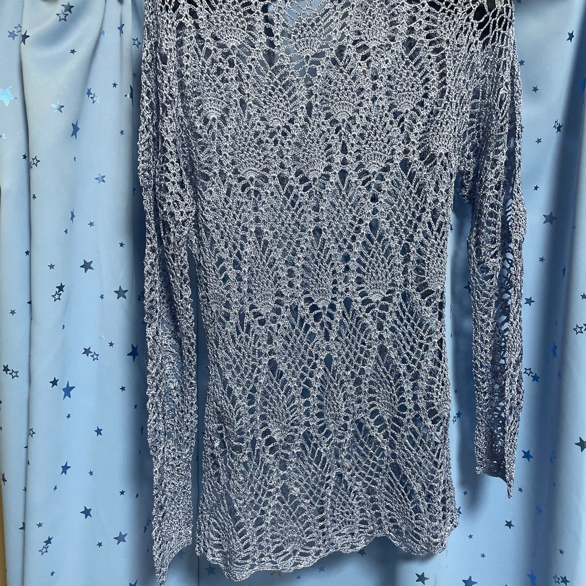 CLANE CROCHET V NECK LONG KNIT TOPS