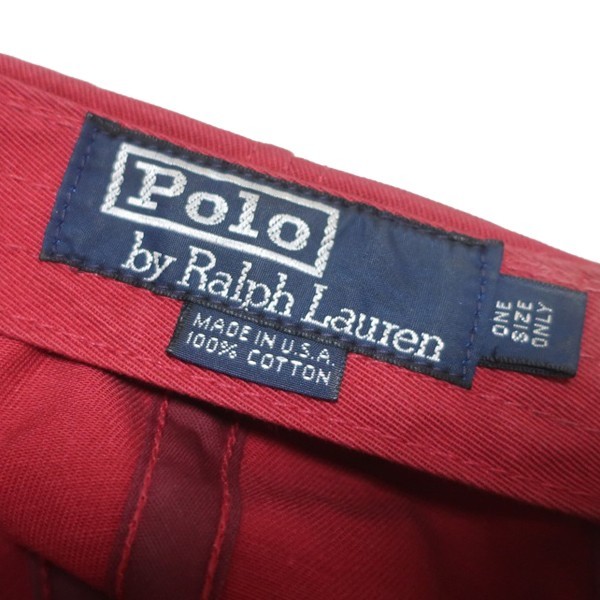 超希少 90s USA製 Ralph Lauren ラルフローレン ヴィンテージ POLO ロゴ刺繍 キャップ 帽子 レッド ネイビー 赤 紺 メンズ  古着 激レア