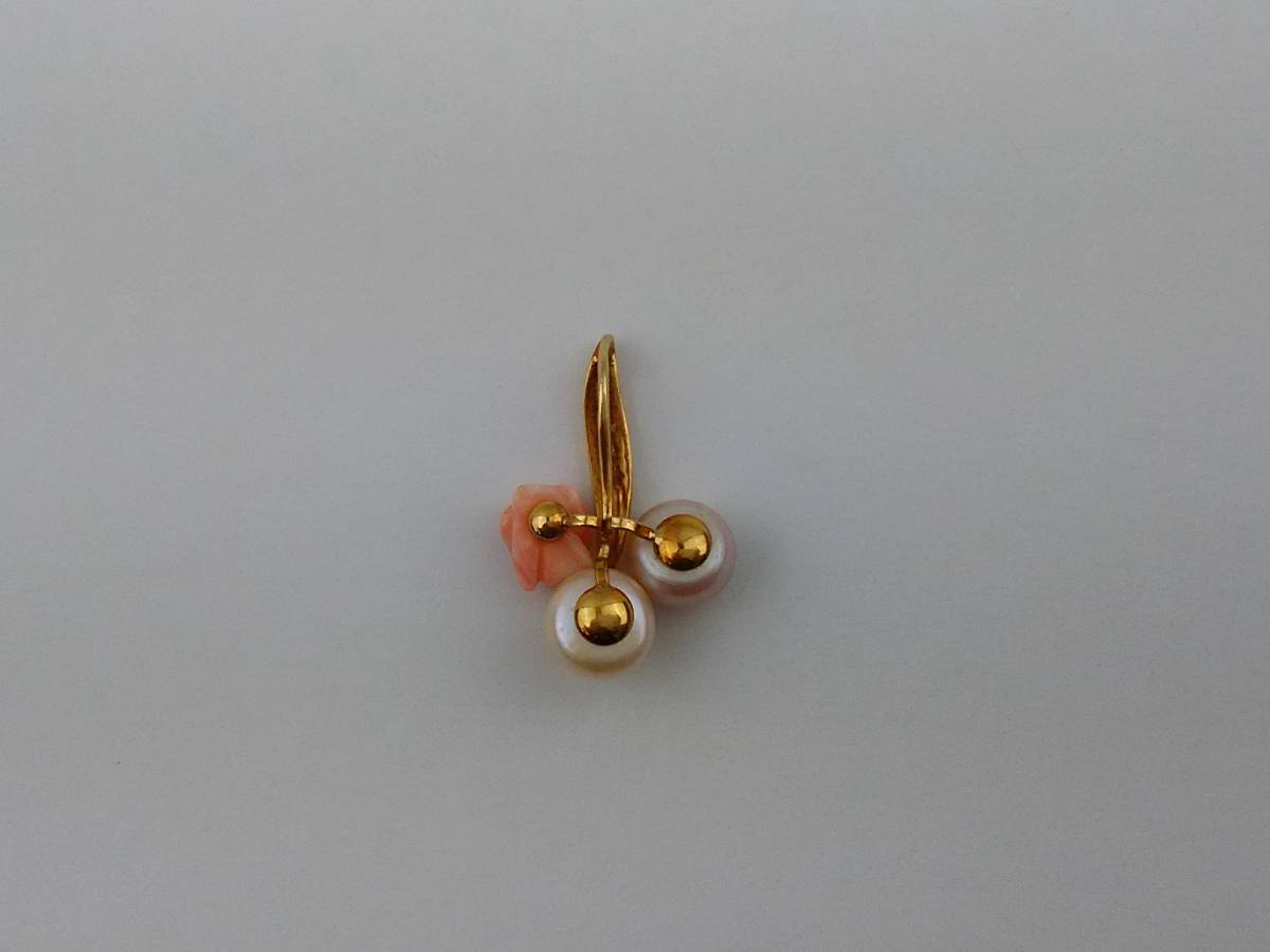 H/ pearl coral pendant top only K18 008 stamp accessory 0520-3