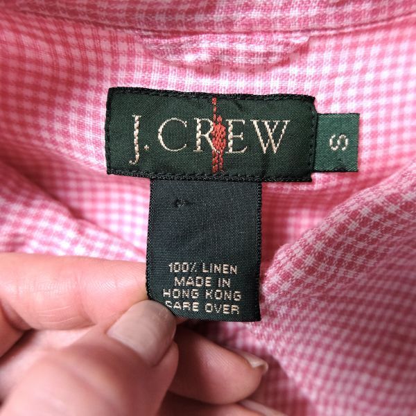 90's Jクルー J.CREW ギンガムチェック 100% リネン シャツ (S) ピンク×白 90年代 旧タグ オールド_画像7