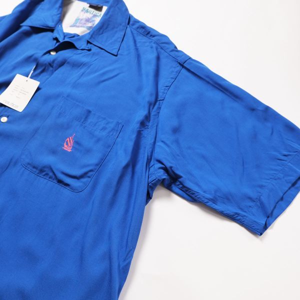 デッドストック 90's ノーティカ NAUTICA オープンカラー レーヨンシャツ (XL) 青 ボックスシャツ 90年代 オールド 旧タグ ビッグサイズ_画像4
