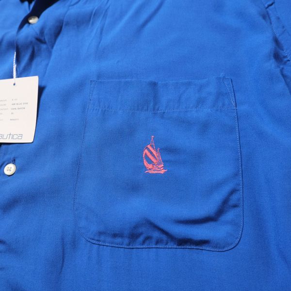 デッドストック 90's ノーティカ NAUTICA オープンカラー レーヨンシャツ (XL) 青 ボックスシャツ 90年代 オールド 旧タグ ビッグサイズ_画像5