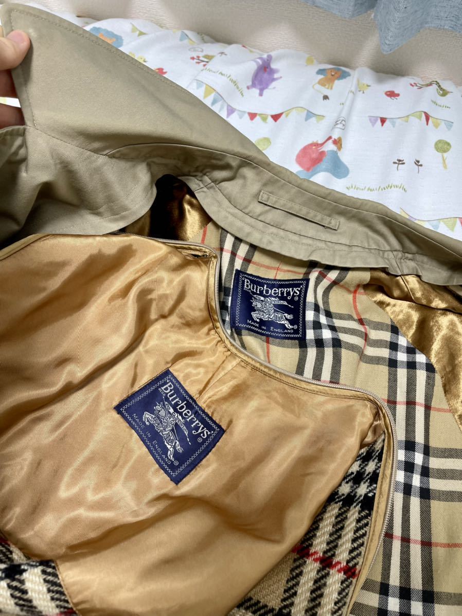 英国製22万美品☆光沢ベージュ48 LL L175メンズギャバジンチェック