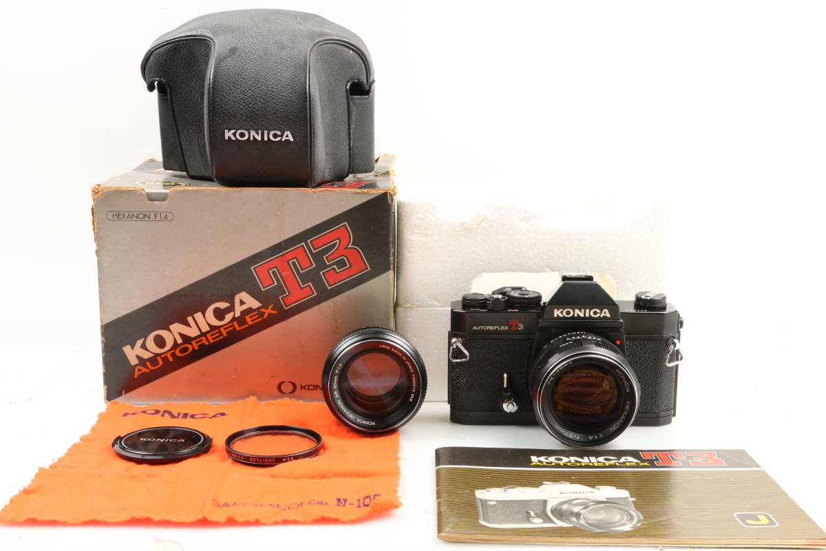 22C/ 箱付き KONICA AUTOREFLEX T3 ブラック / Hexanon 57mm 1:1.4 / AR 50mm 1:1.4 / コニカ フィルム一眼レフ 現状品