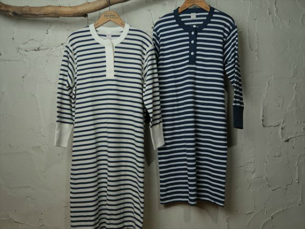 新品 ジチピ Gicipi ワッフル サーマル ヘンリーネック ワンピース WAFFLE LADYS DRESS STRIPE 1 ネイビー × 白_画像1