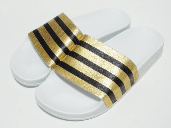 adidas ADILETTE W サンダル 白 金 ゴールド 23.5cm アディダス レディース オリジナルス アディレッタ レザー イタリア製_画像1