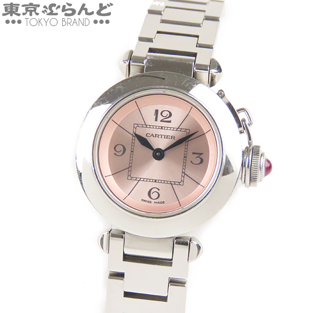 101597906 1円 カルティエ Cartier ミスパシャ 時計 腕時計 レディース クォーツ ピンク 文字盤 リューズガード SS W314000 2973_画像1