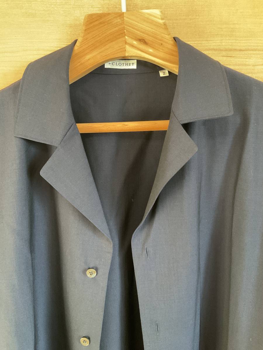 ◆+CLOTHET　クロスクローゼット Tropical Tailored Shirts【TECHWOOL】SUPER140's トロピカル　M　 ネイビー　シャツ