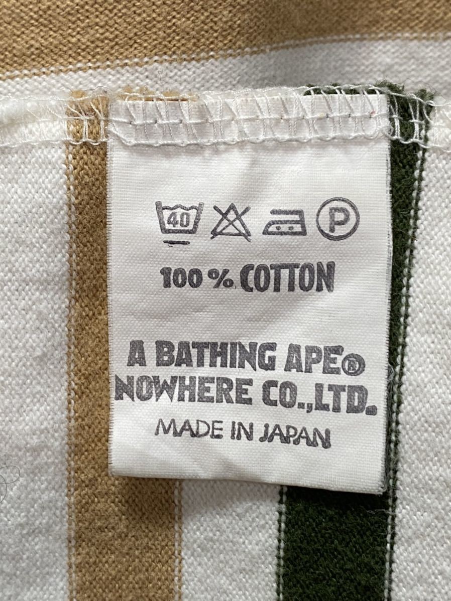 初期 A BATHING APE 長袖 ボーダー Tシャツ 日本製 M ホワイト×モス