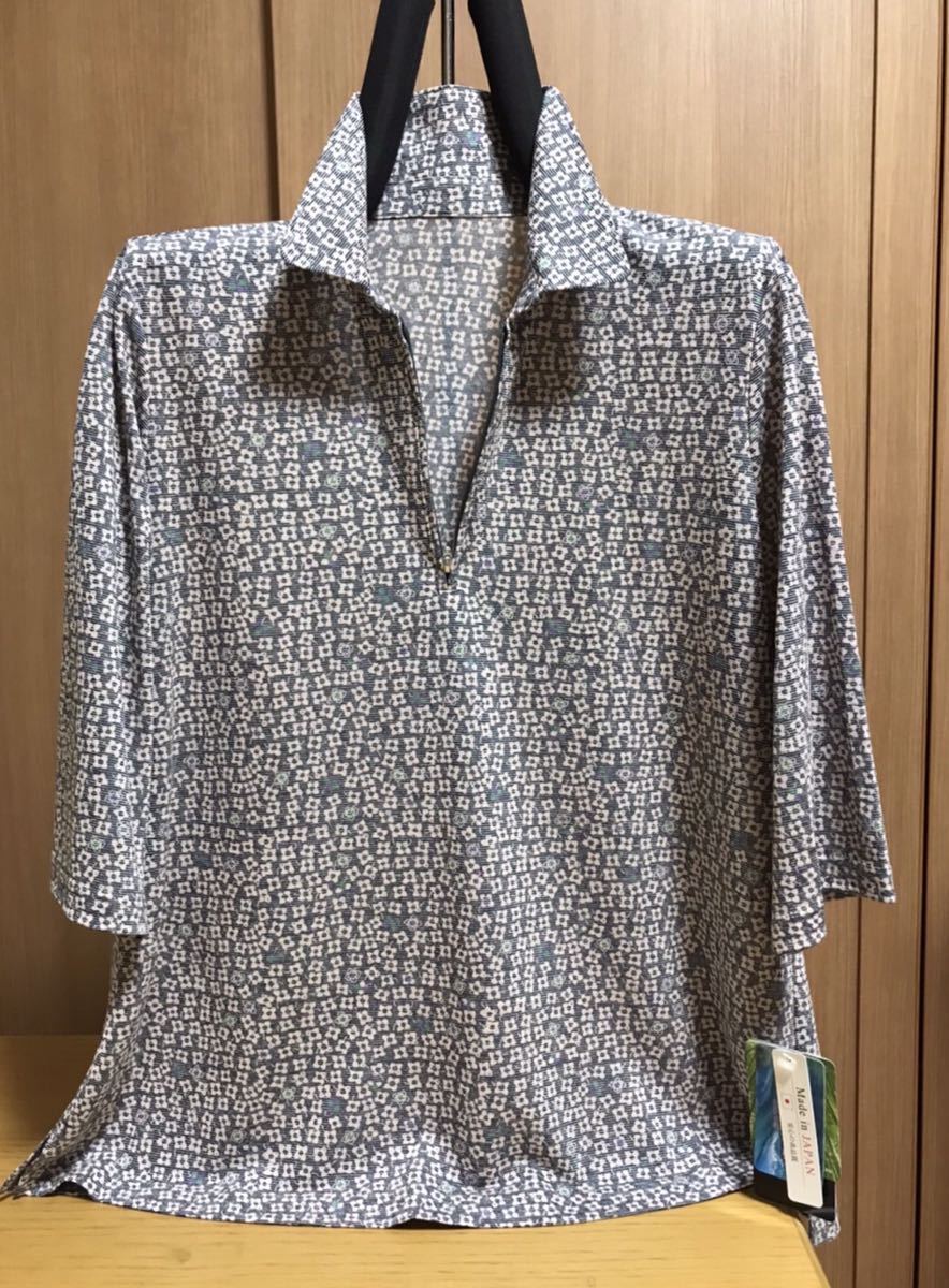 [ новый товар ] супер-скидка * ликвидация запасов L женский рубашка-поло Mrs. рубашка-поло женщина рубашка-поло 7 минут рукав bamboo материалы сделано в Японии 28 номер рисунок 