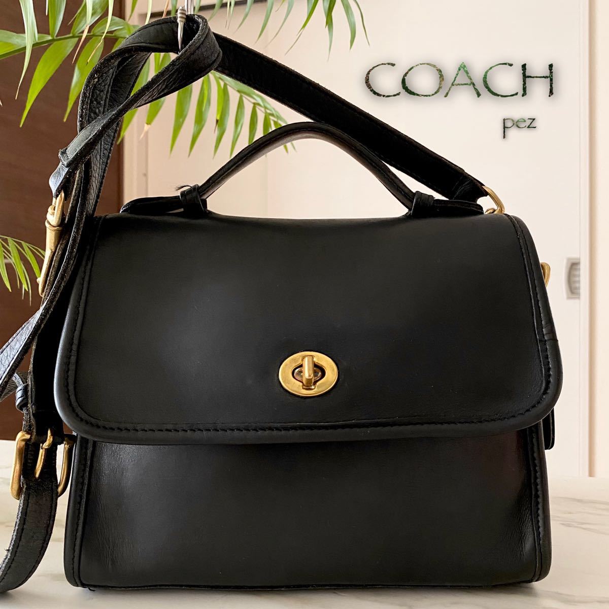 美品 Coach オールドコーチ ショルダーバッグ ターンロック レザー 黒