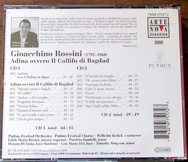 Rossini : Adina ovvero Il Califfo di Bagdad / Putbus Festival Orchestra, Putbus Festival Chorus/Wilhelm Keitel / 2CD_画像2