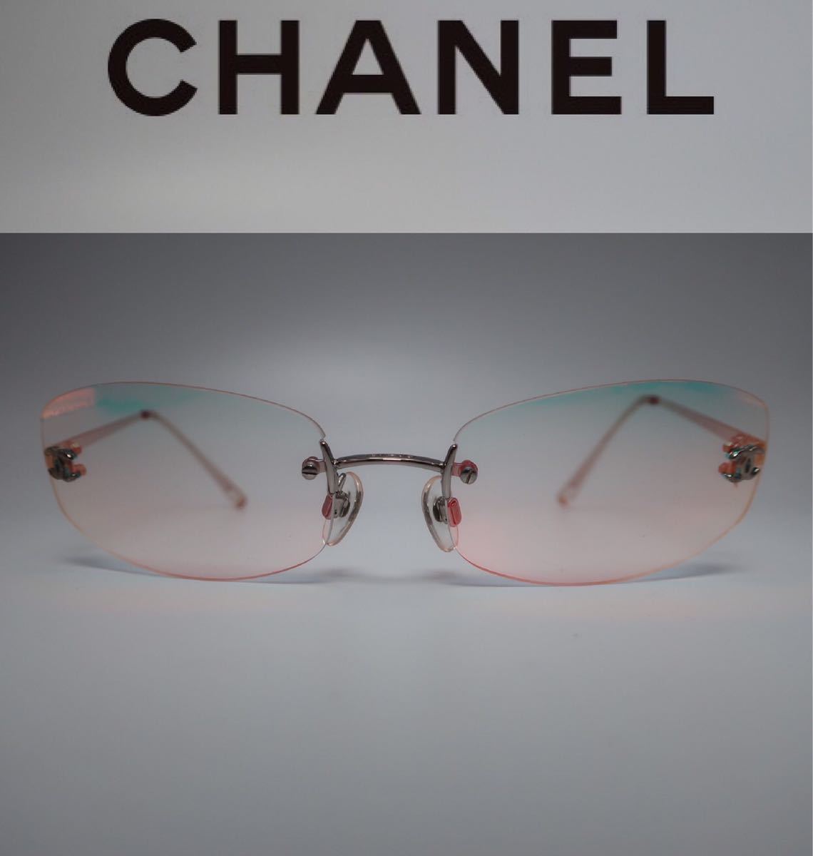 シャネル CHANEL 4002 色付きレンズ ココマーク フチなし サングラス シルバー/ピンク レディース