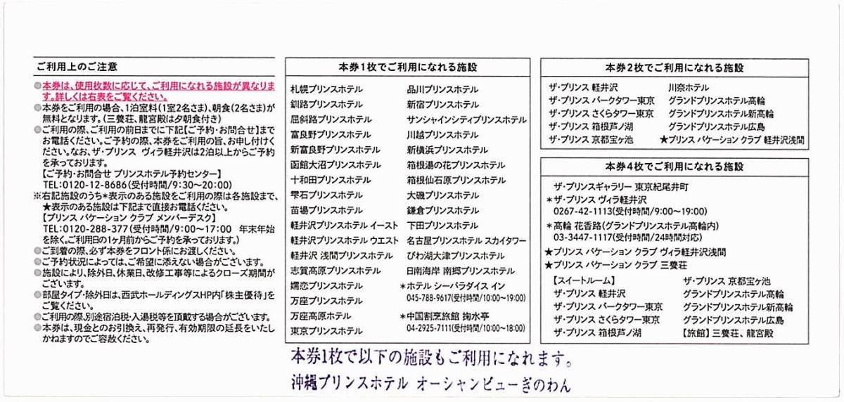 西武 株主優待 / プリンスホテルズ＆リゾーツ無料ペア宿泊券【1枚】 / 2022.11.30まで / プリンスホテル　_画像2