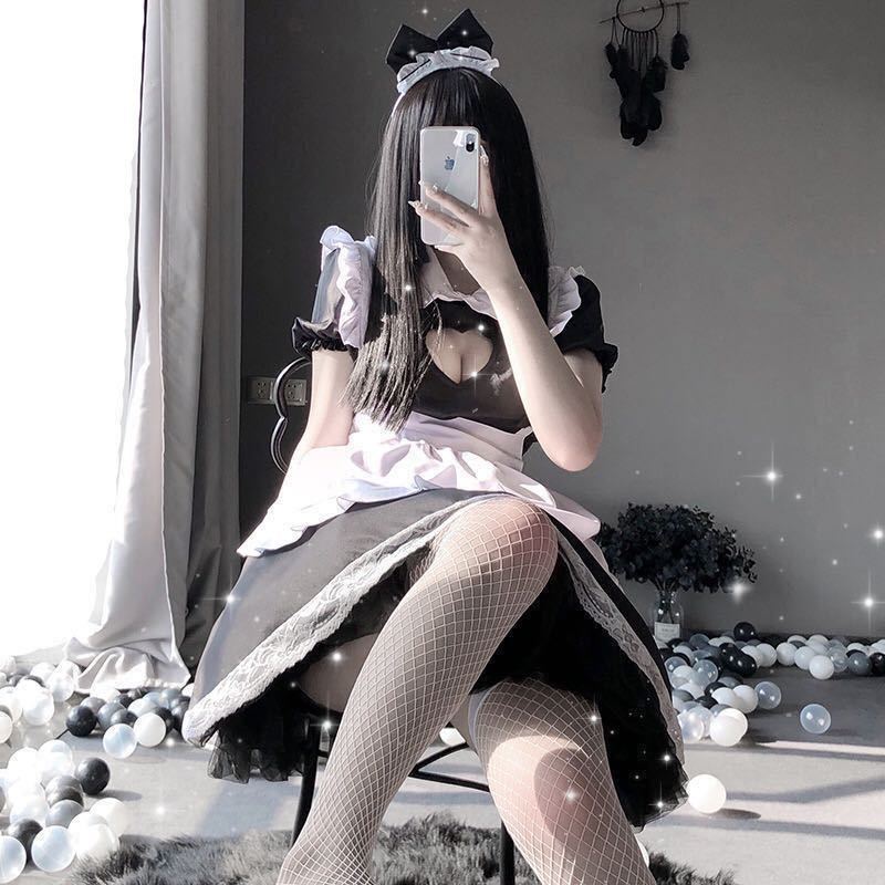 大人気　可愛い　ロリータ　超エロカワ　ハート　メイド服　セクシー　コスプレ衣装　セクシーランジェリー　ワンピース　豪華5点セット