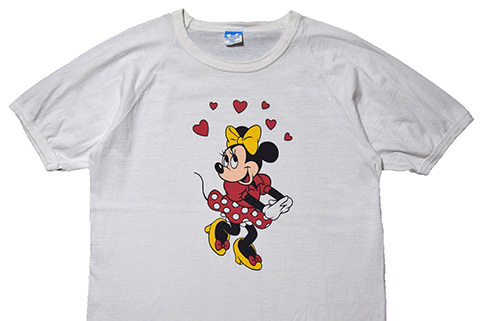 【L】 80S USA製 ディズニー ヴィンテージ ミニーマウス コットン 半袖 キャラクター リンガー Tシャツ メンズL Disney 古着  BA3340