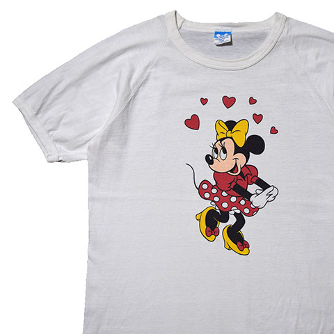 【L】 80S USA製 ディズニー ヴィンテージ ミニーマウス コットン 半袖 キャラクター リンガー Tシャツ メンズL Disney 古着  BA3340