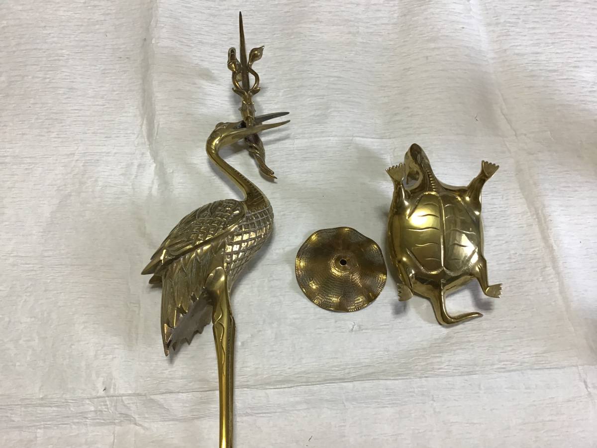 三具足 真鍮 鶴亀 仏具 箱無し 三具足 真鍮 鶴亀 仏具 箱無し