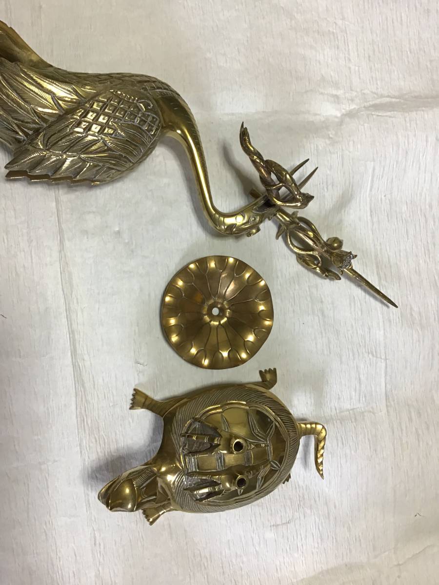三具足 真鍮 鶴亀 仏具 箱無し 三具足 真鍮 鶴亀 仏具 箱無し