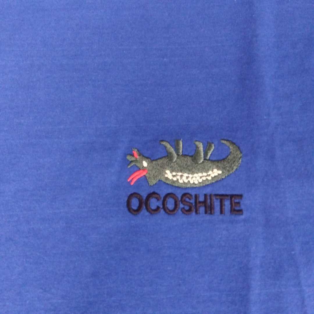 L　オコシテ　OCOSHITE 新品　おもしろ　半袖Tシャツ　トップス　ブルー　綿100%　メンズ　紳士　ラコステパロディ　ワニ刺繍　アウトドア