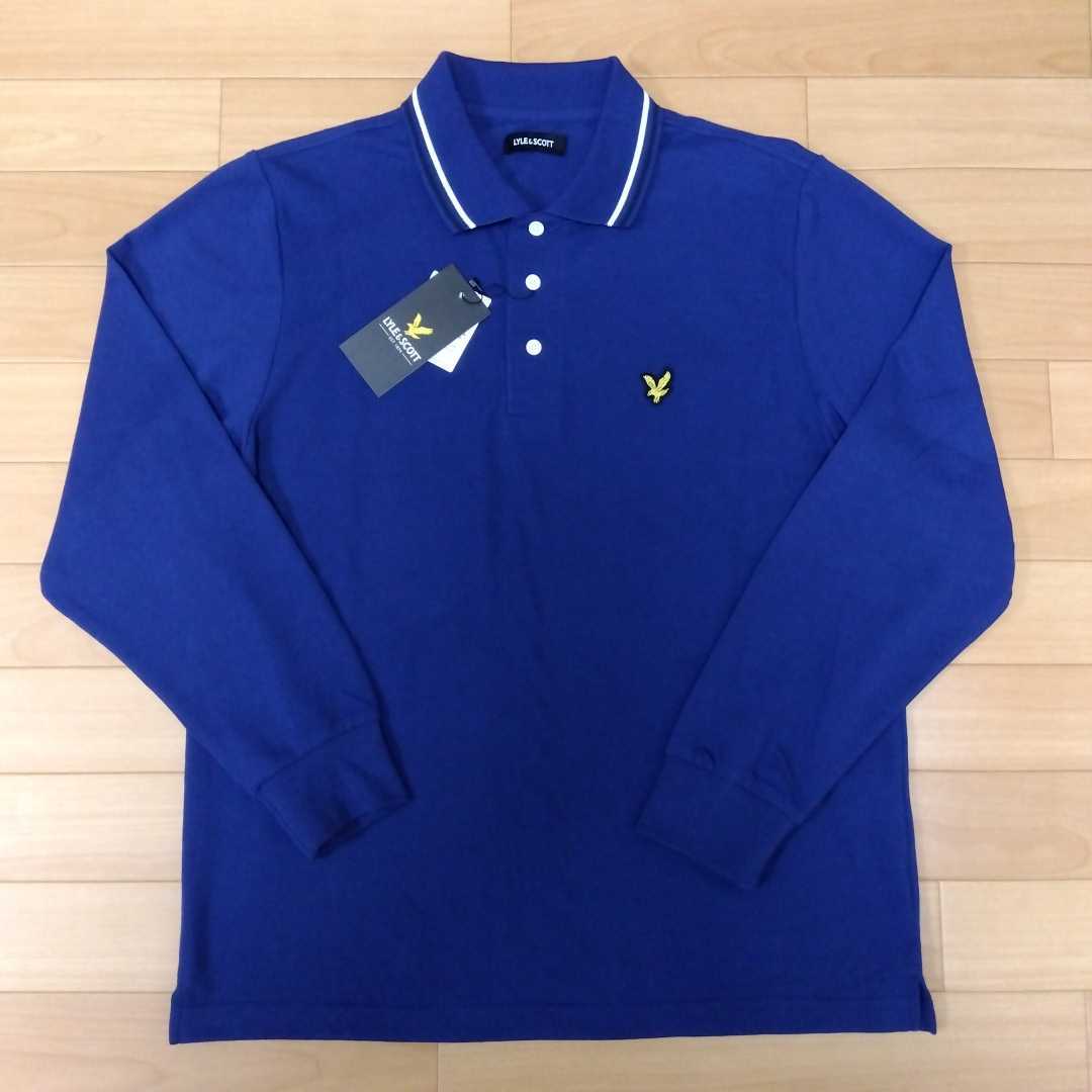 L ライル&スコット LYLE&SCOTT 新品 長袖ポロシャツ 襟付きシャツ 青 メンズ紳士 アウトドア スポーツ ゴルフウェア golf 刺繍