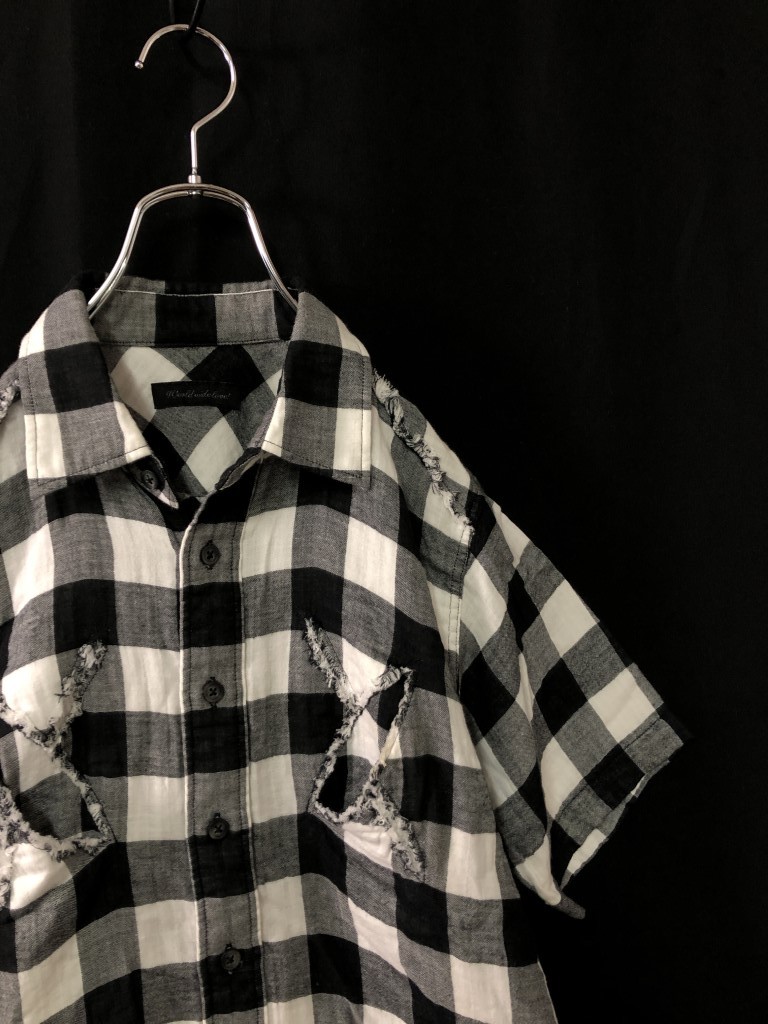  beautiful goods *World wide love! short sleeves shirt S check piece .. design 