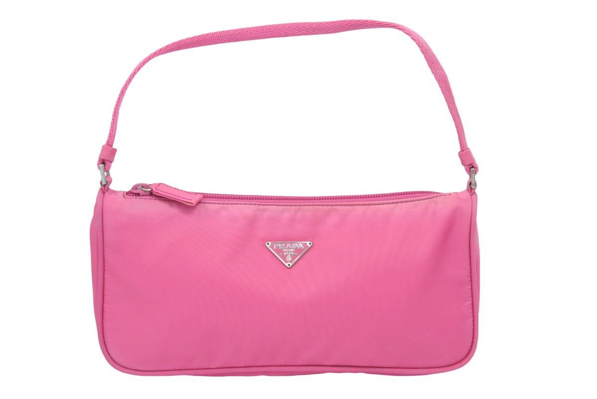 PRADA プラダ ハンドバッグ ポーチ ピンク ナイロン シルバー金具