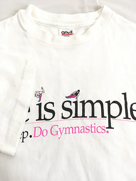  lady's old clothes 90s USA made [Life is simple.] rhythmic sports gymnastics message print T-shirt M old clothes 